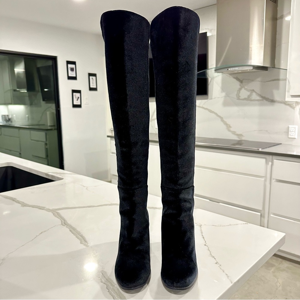 Stuart Weitzman Black Over-the-Knee Block Heel Boots - Picture 5 of 9